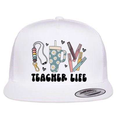 Retro Teacher LifeBoho Teacher Checkered Teacher Flat Bill Trucker Hat