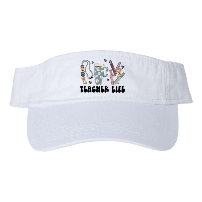 Retro Teacher LifeBoho Teacher Checkered Teacher Valucap Bio-Washed Visor