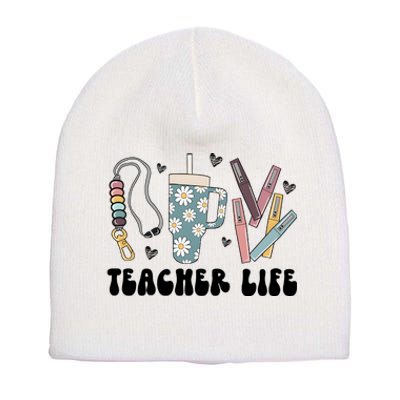 Retro Teacher LifeBoho Teacher Checkered Teacher Short Acrylic Beanie