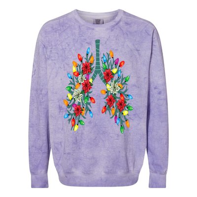 Respiratory Therapy Lung Christmas Light Therapist Funny RN Colorblast Crewneck Sweatshirt