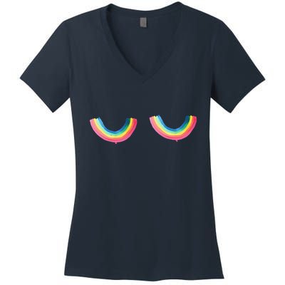 Rainbow Titt.Ies Lgbt Queer Women's V-Neck T-Shirt