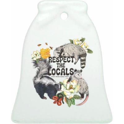 Respect The Locals Opossum Possum Skunk Raccoon Bees Honey Ceramic Bell Ornament