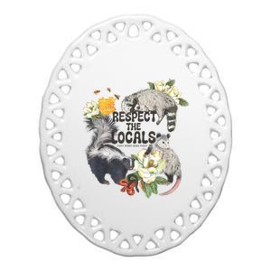 Respect The Locals Opossum Possum Skunk Raccoon Bees Honey Ceramic Oval Ornament