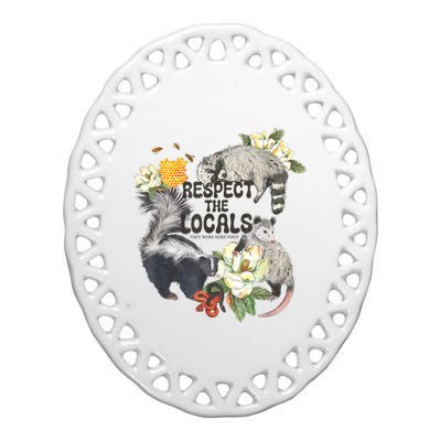 Respect The Locals Opossum Possum Skunk Raccoon Bees Honey Ceramic Oval Ornament