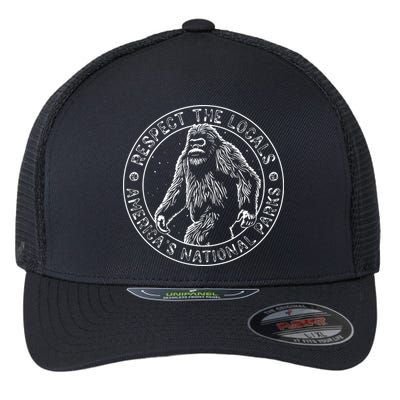 Respect The Locals Bigfoot Sasquatch American National Parks Flexfit Unipanel Trucker Cap