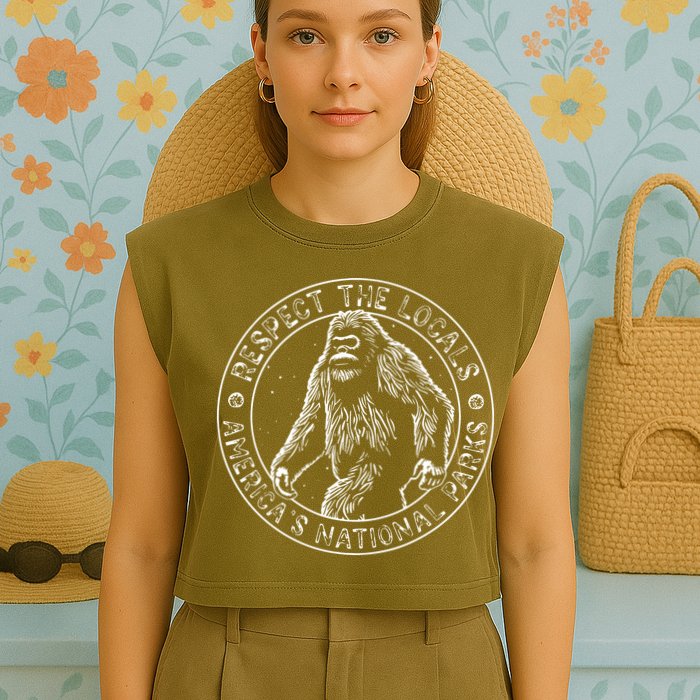 Respect The Locals Bigfoot Sasquatch American National Parks Garment-Dyed Women's Muscle Tee