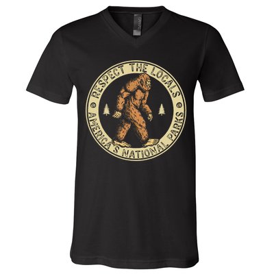 Respect The Locals Bigfoot Sasquatch American National Parks V-Neck T-Shirt