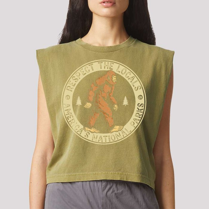 Respect The Locals Bigfoot Sasquatch American National Parks Garment-Dyed Women's Muscle Tee