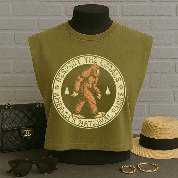 Respect The Locals Bigfoot Sasquatch American National Parks Garment-Dyed Women's Muscle Tee