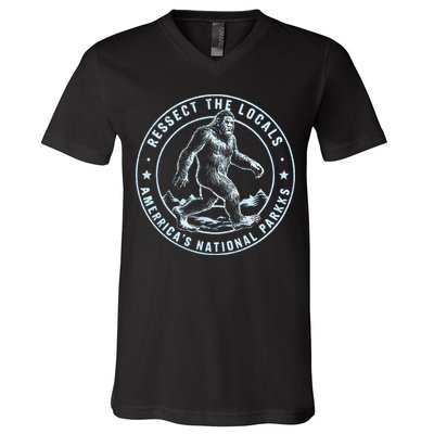Respect The Locals Bigfoot Sasquatch American National Parks V-Neck T-Shirt