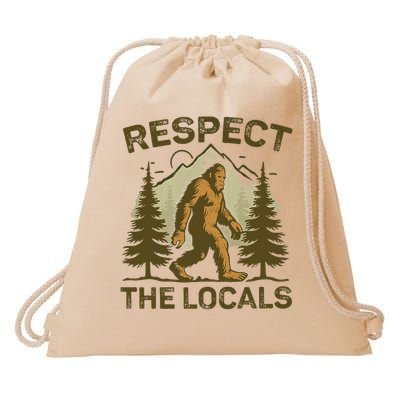 Respect The Locals Sasquatch , Small, Grey Drawstring Bag
