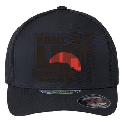 Road Trip Life Vintage Car Sunset Flexfit Unipanel Trucker Cap