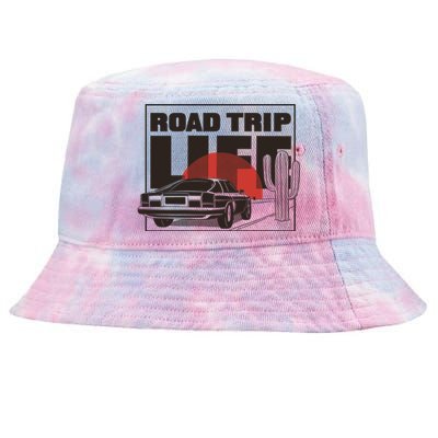 Road Trip Life Vintage Car Sunset Tie-Dyed Bucket Hat