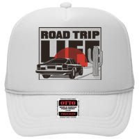 Road Trip Life Vintage Car Sunset High Crown Mesh Back Trucker Hat