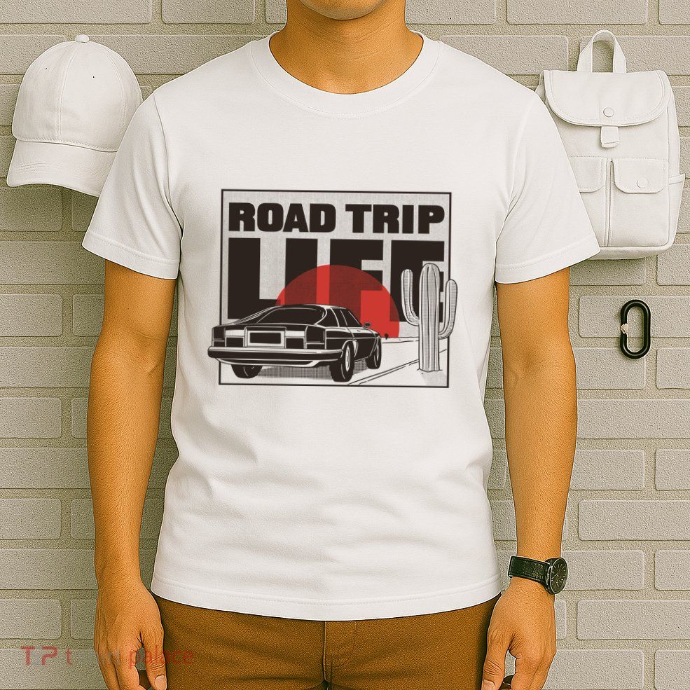 Road Trip Life Vintage Car Sunset T-Shirt