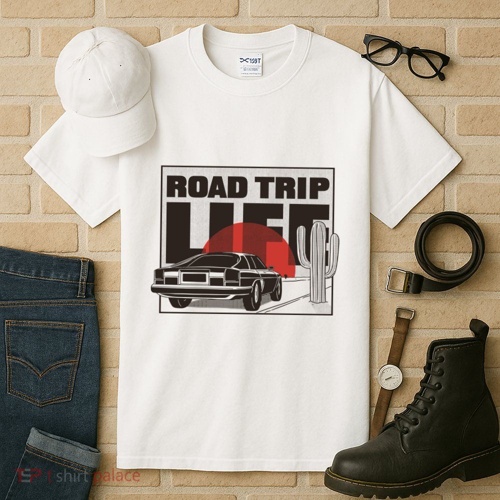Road Trip Life Vintage Car Sunset Tall T-Shirt