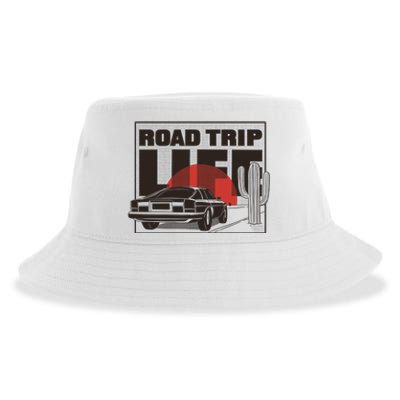 Road Trip Life Vintage Car Sunset Sustainable Bucket Hat