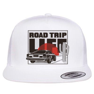 Road Trip Life Vintage Car Sunset Flat Bill Trucker Hat