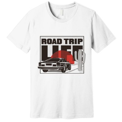 Road Trip Life Vintage Car Sunset Premium T-Shirt