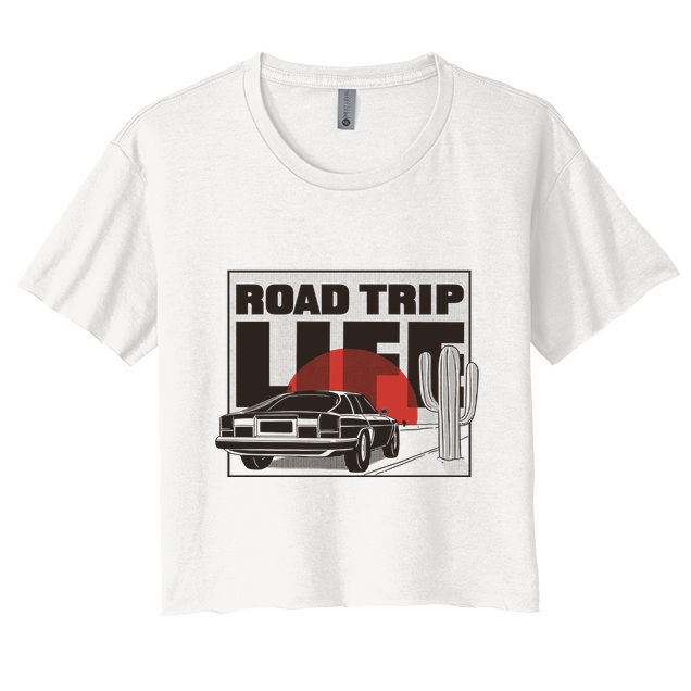 Road Trip Life Vintage Car Sunset Crop Top