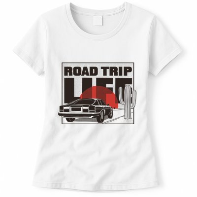 Road Trip Life Vintage Car Sunset Womens T-Shirt
