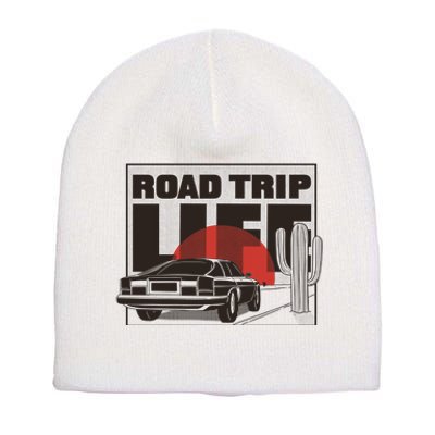 Road Trip Life Vintage Car Sunset Short Acrylic Beanie