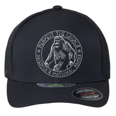 Respect The Locals Bigfoot Sasquatch American National Parks Flexfit Unipanel Trucker Cap