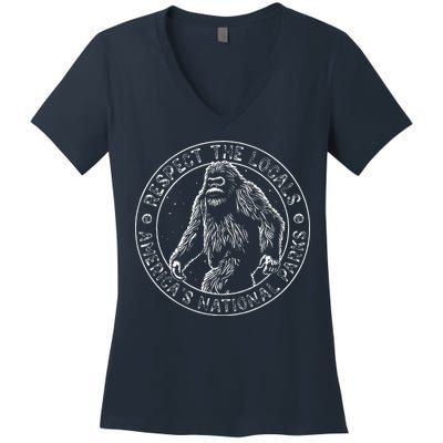 Respect The Locals Bigfoot Sasquatch American National Parks Women's V-Neck T-Shirt