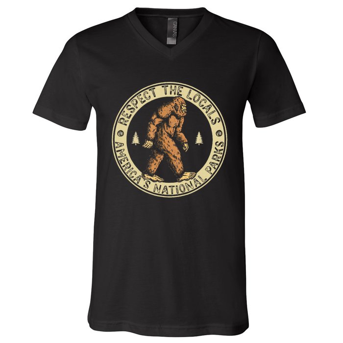 Respect The Locals Bigfoot Sasquatch American National Parks V-Neck T-Shirt