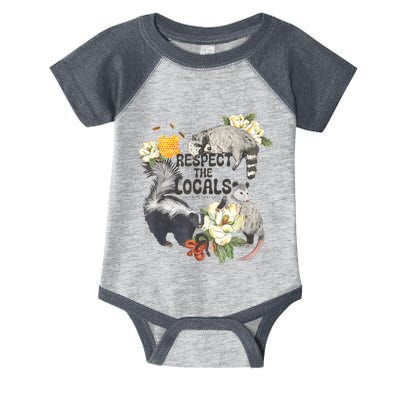 Respect The Locals Opossum Possum Skunk Raccoon Bees Honey Infant Baby Jersey Bodysuit