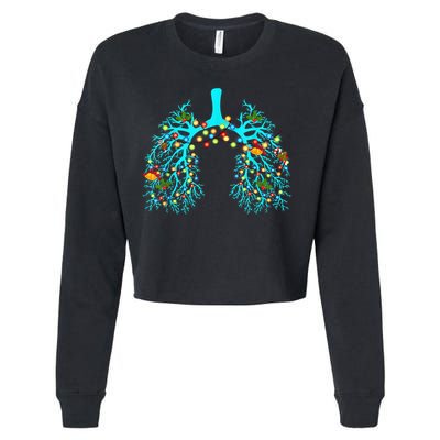 Respiratory Therapy Lung Christmas Xmas Light Ornament Cropped Pullover Crew