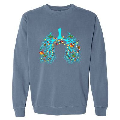 Respiratory Therapy Lung Christmas Xmas Light Ornament Garment-Dyed Sweatshirt