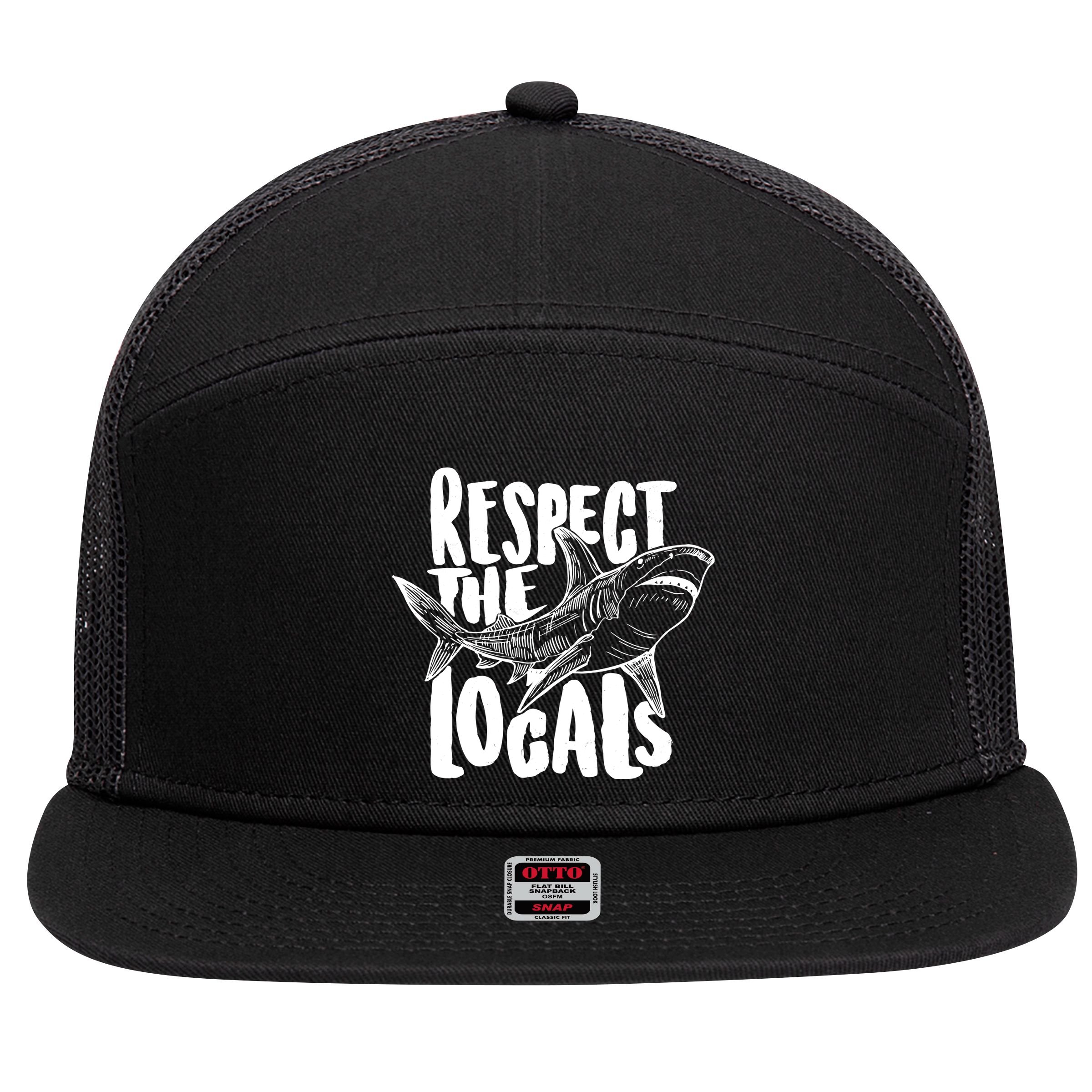 Respect The Locals Shark Week Lover 7 Panel Mesh Trucker Snapback Hat