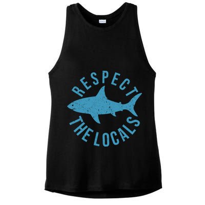 Respect The Locals Warning Shark Week Ladies PosiCharge Tri-Blend Wicking Tank