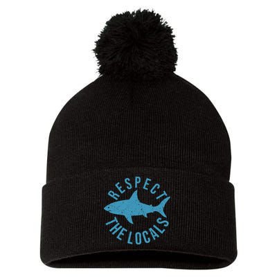 Respect The Locals Warning Shark Week Pom Pom 12in Knit Beanie