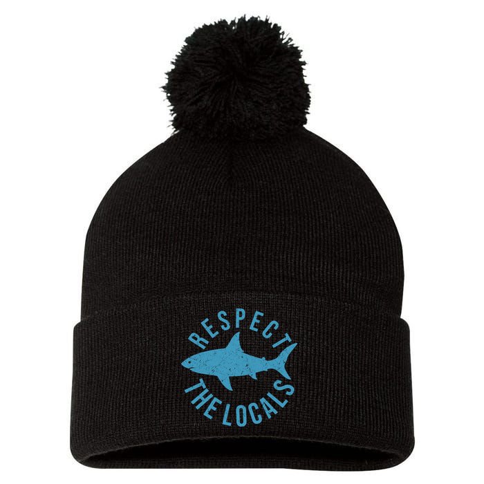 Respect The Locals Warning Shark Week Pom Pom 12in Knit Beanie