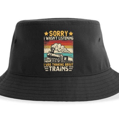 Retro Train Lover Model Railroad Conductor Funny Train Sustainable Bucket Hat