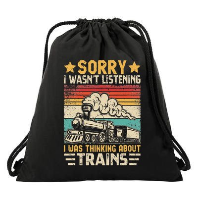 Retro Train Lover Model Railroad Conductor Funny Train Drawstring Bag
