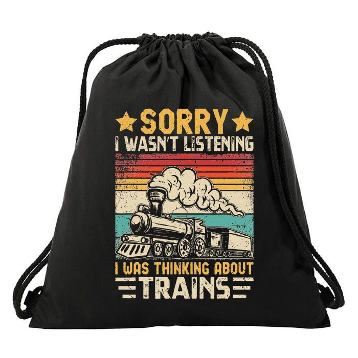Retro Train Lover Model Railroad Conductor Funny Train Drawstring Bag
