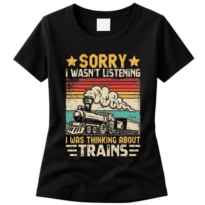 Retro Train Lover Model Railroad Conductor Funny Train Womens T-Shirt