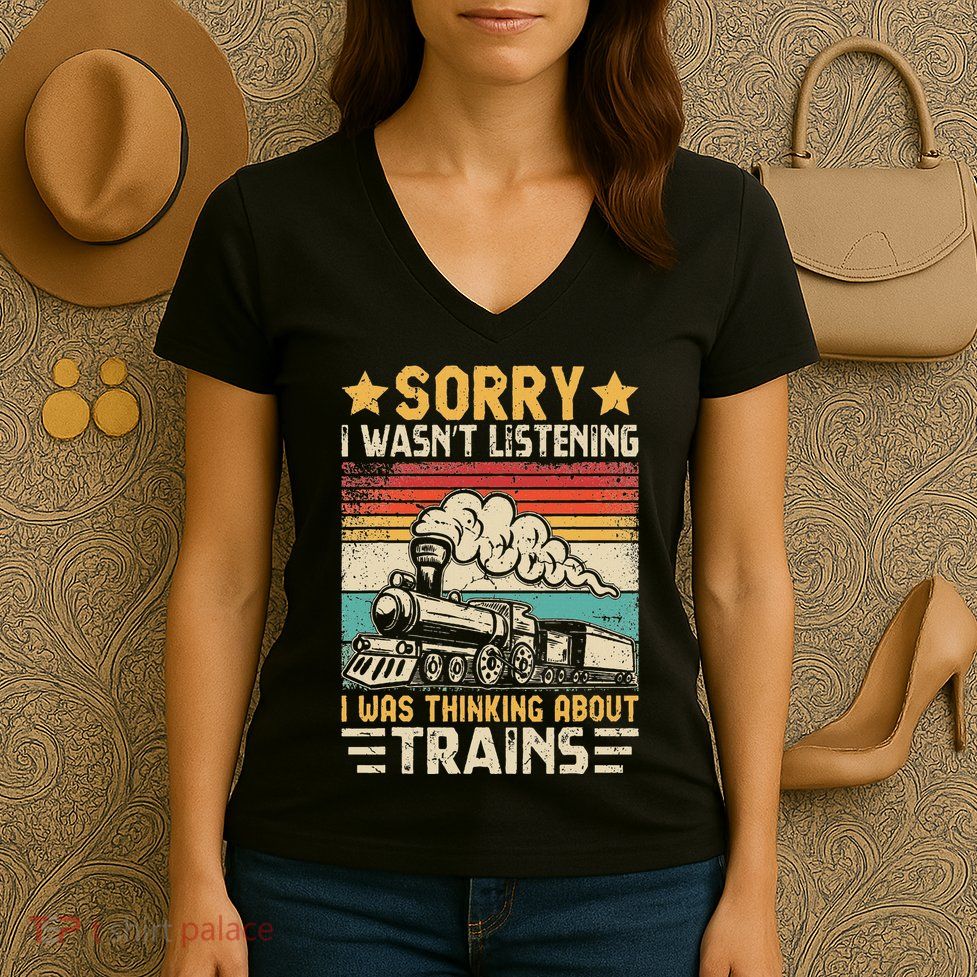 Retro Train Lover Model Railroad Conductor Funny Train Women's V-Neck T-Shirt