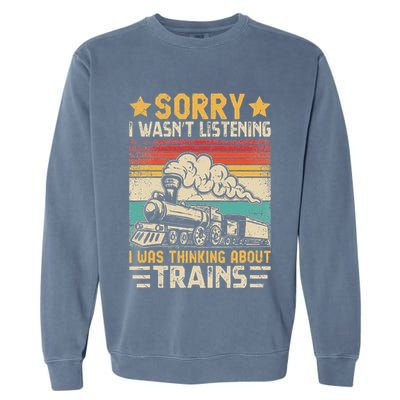 Retro Train Lover Model Railroad Conductor Funny Train Garment-Dyed Sweatshirt