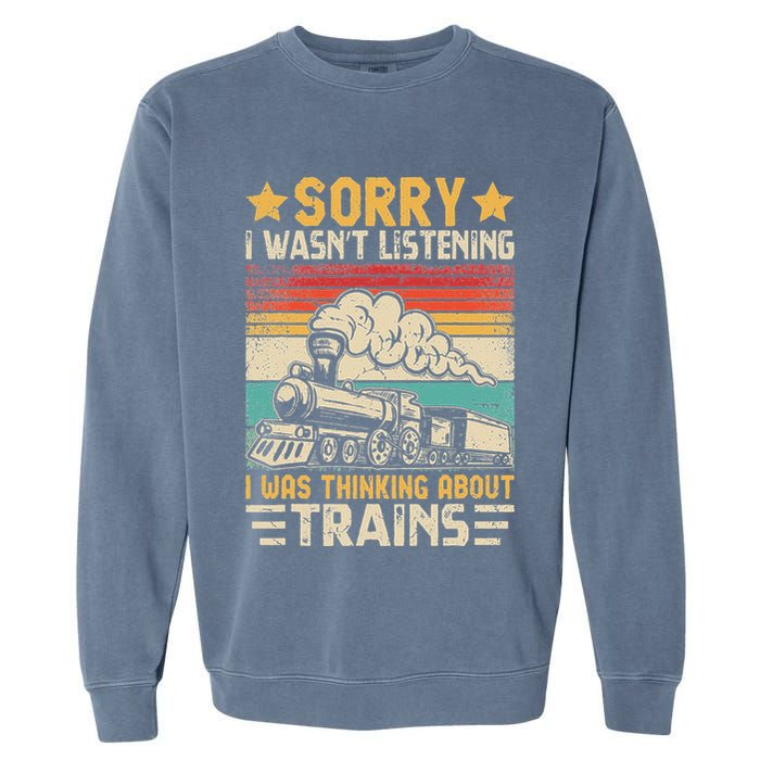 Retro Train Lover Model Railroad Conductor Funny Train Garment-Dyed Sweatshirt
