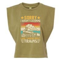 Retro Train Lover Model Railroad Conductor Funny Train Garment-Dyed Women's Muscle Tee