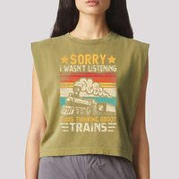 Retro Train Lover Model Railroad Conductor Funny Train Garment-Dyed Women's Muscle Tee