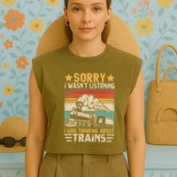 Retro Train Lover Model Railroad Conductor Funny Train Garment-Dyed Women's Muscle Tee