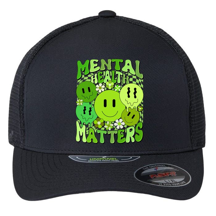 Retro Trippy Mental Health Matters Flexfit Unipanel Trucker Cap