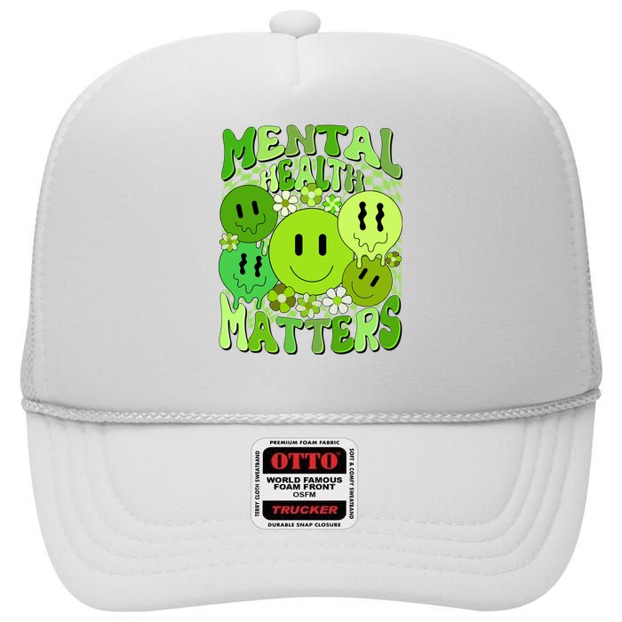 Retro Trippy Mental Health Matters High Crown Mesh Back Trucker Hat