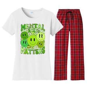 Retro Trippy Mental Health Matters Women's Flannel Pajama Set