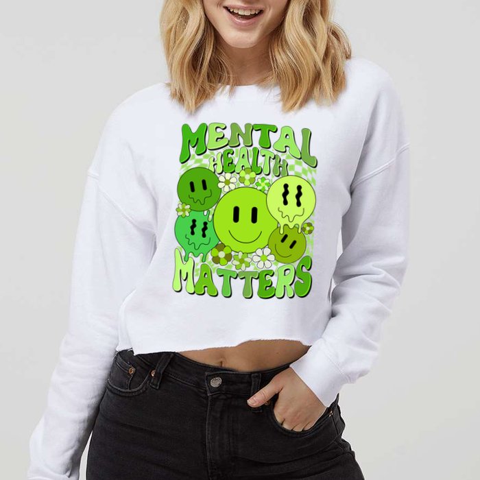 Retro Trippy Mental Health Matters Cropped Pullover Crew